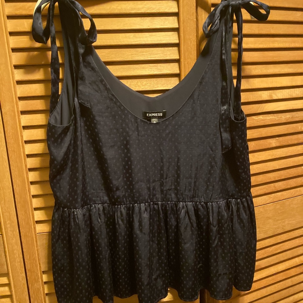 Express Navy Blue Textured Sleeveless Peplum Top